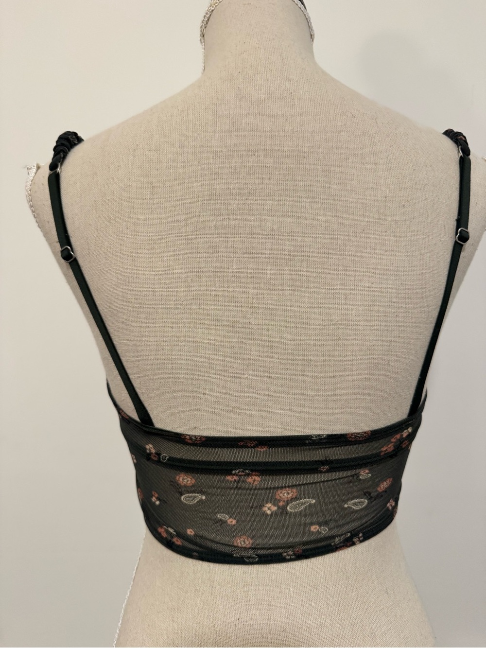 aerie Dark Green Floral Paisley Ruched Crop Tank Bralette XS - Picture 3 of 8